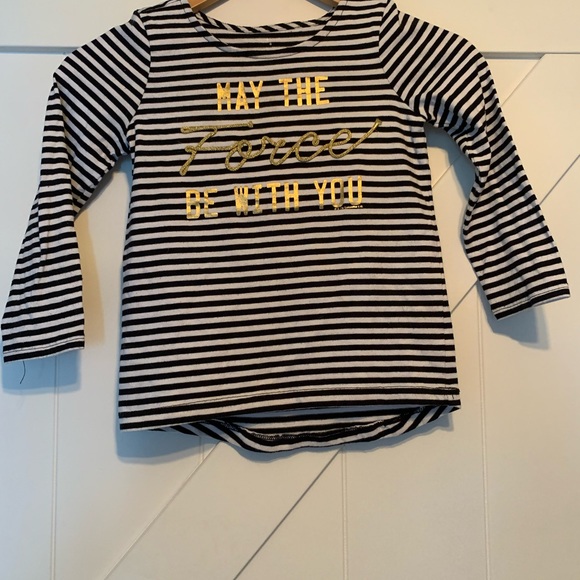 striped “may the force be with you” gold metallic lettering little girls size 6 - Picture 1 of 4